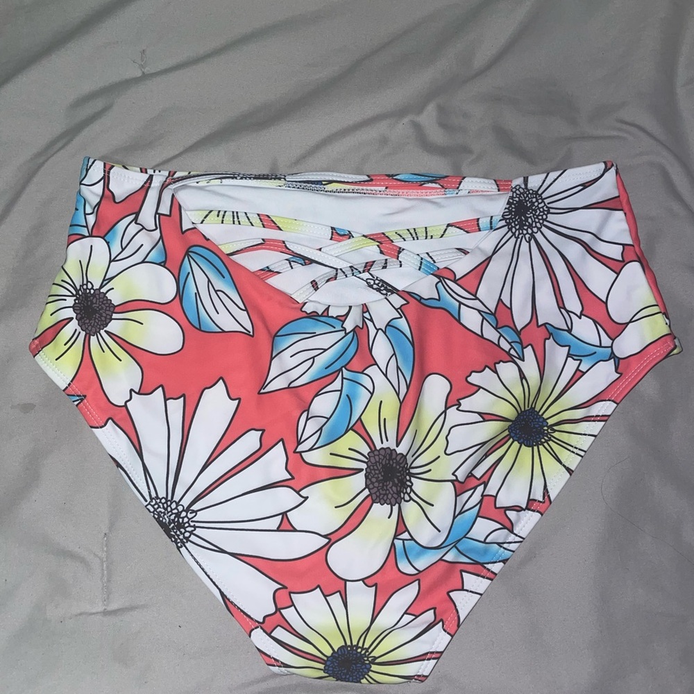 High-Waist Floral Bikini Bottom - Coral Multi